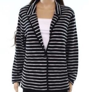 Caslon One-Button Knit Blazer 3/4 Sleeve Stretch Cardigan Black White Medium